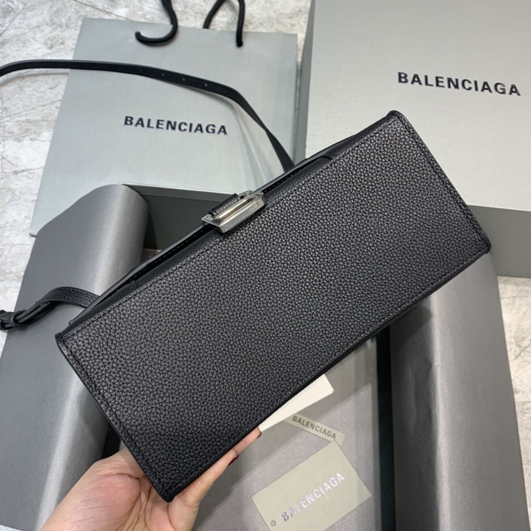 Balenciaga Hourglass Small Handbag Grain Calfskin Shoulder Bag Black